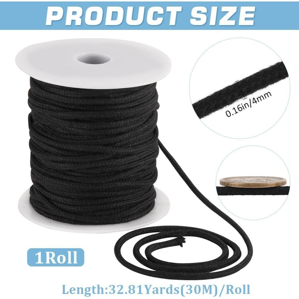 4mm 33 Yards Black Cotton Rope - Cord Trim Twisted recension och pris